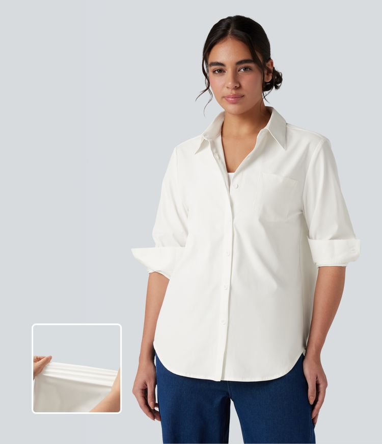 Chemise tailleur col chemise ourlet arrondi manches longues avec poche poitrine