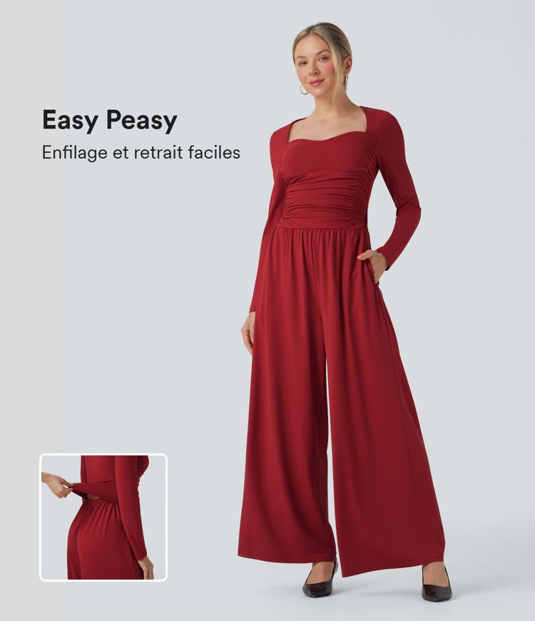 Combinaison décontractée froncée décolleté cœur manches longues avec poches - Édition Easy Peasy