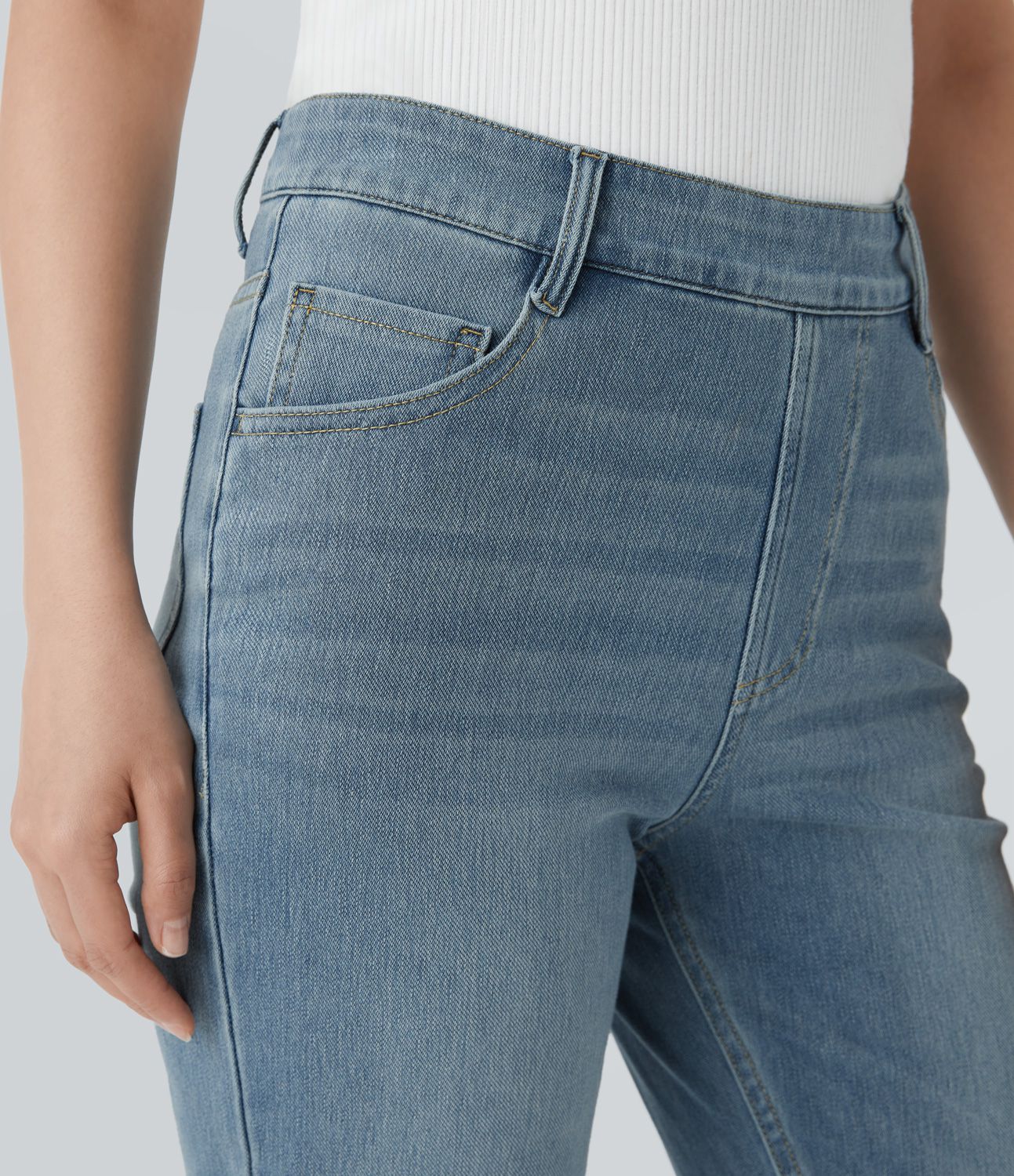 Halara Flex™ High-Waist Multiple Pocket Straight Washed Stretch Knit Casual Jeans