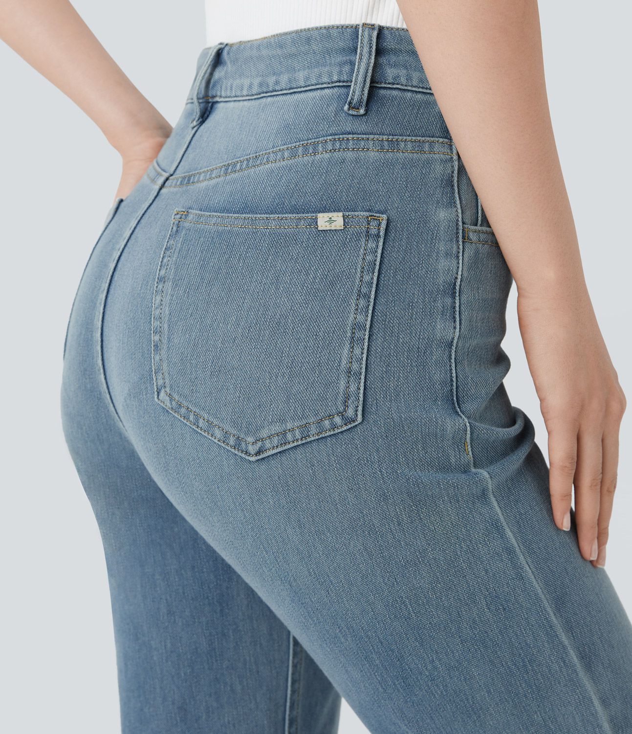 Halara Flex™ High-Waist Multiple Pocket Straight Washed Stretch Knit Casual Jeans