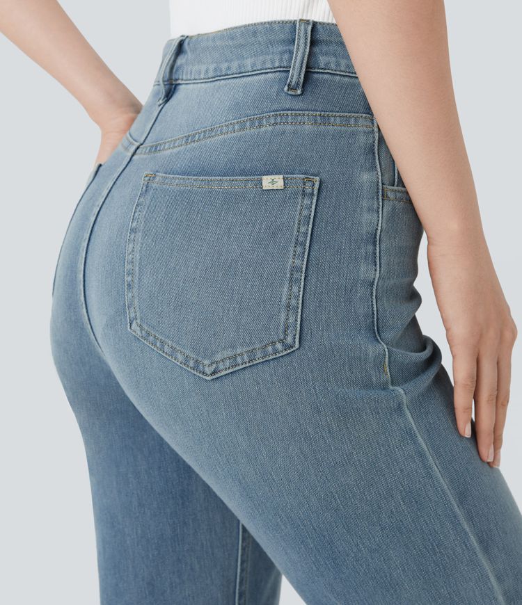 Halara Flex™ High-Waist Multiple Pocket Straight Washed Stretch Knit Casual Jeans