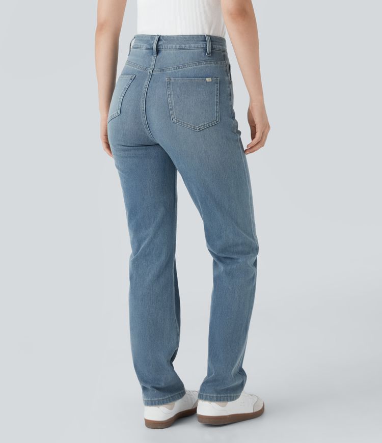 Halara Flex™ High-Waist Multiple Pocket Straight Washed Stretch Knit Casual Jeans