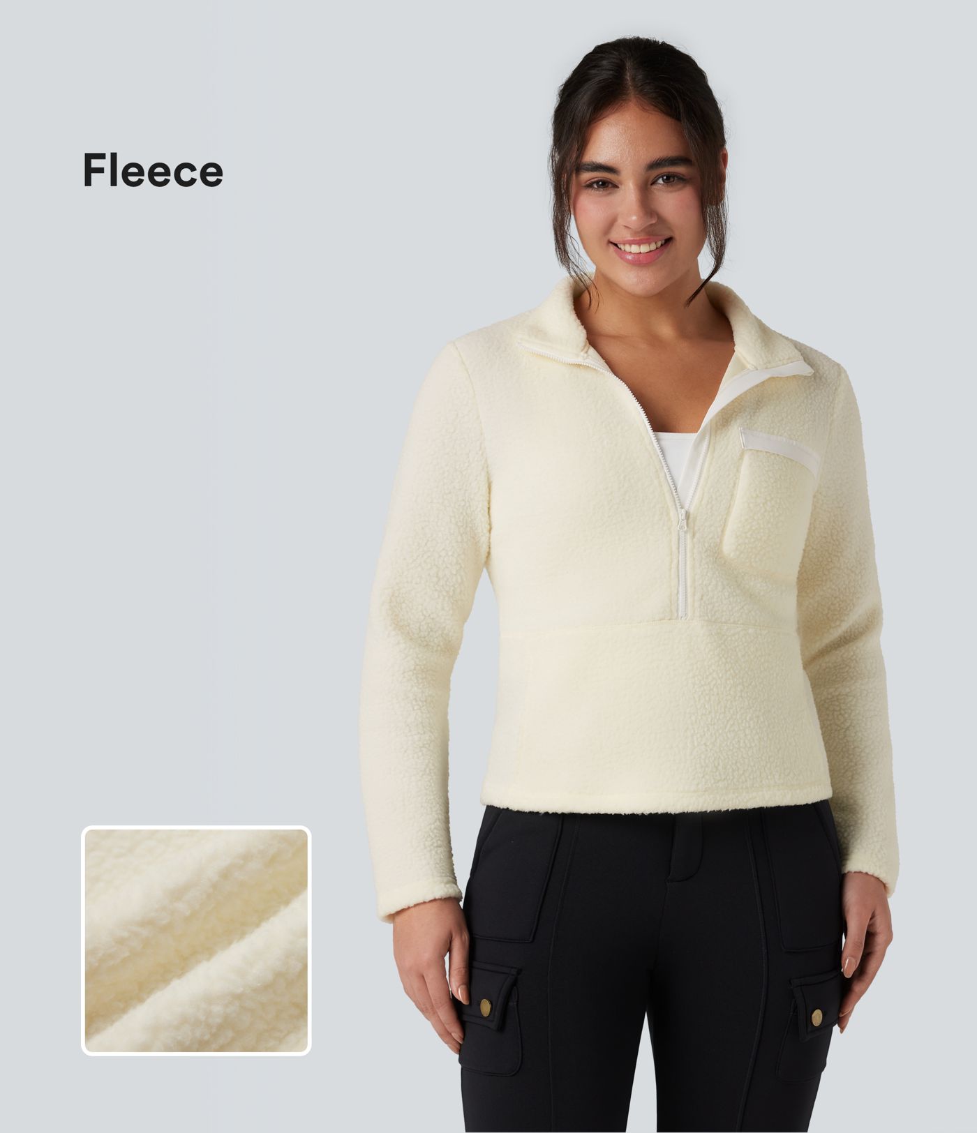 Half Zipper Long Sleeve Hiking Fleece Sports Top with Pockets