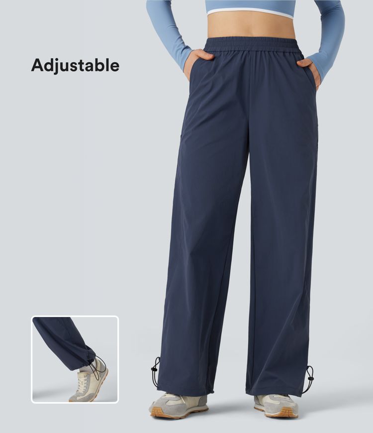 Pantalon yoga baggy taille haute avec cordon de serrage ajustable et poches