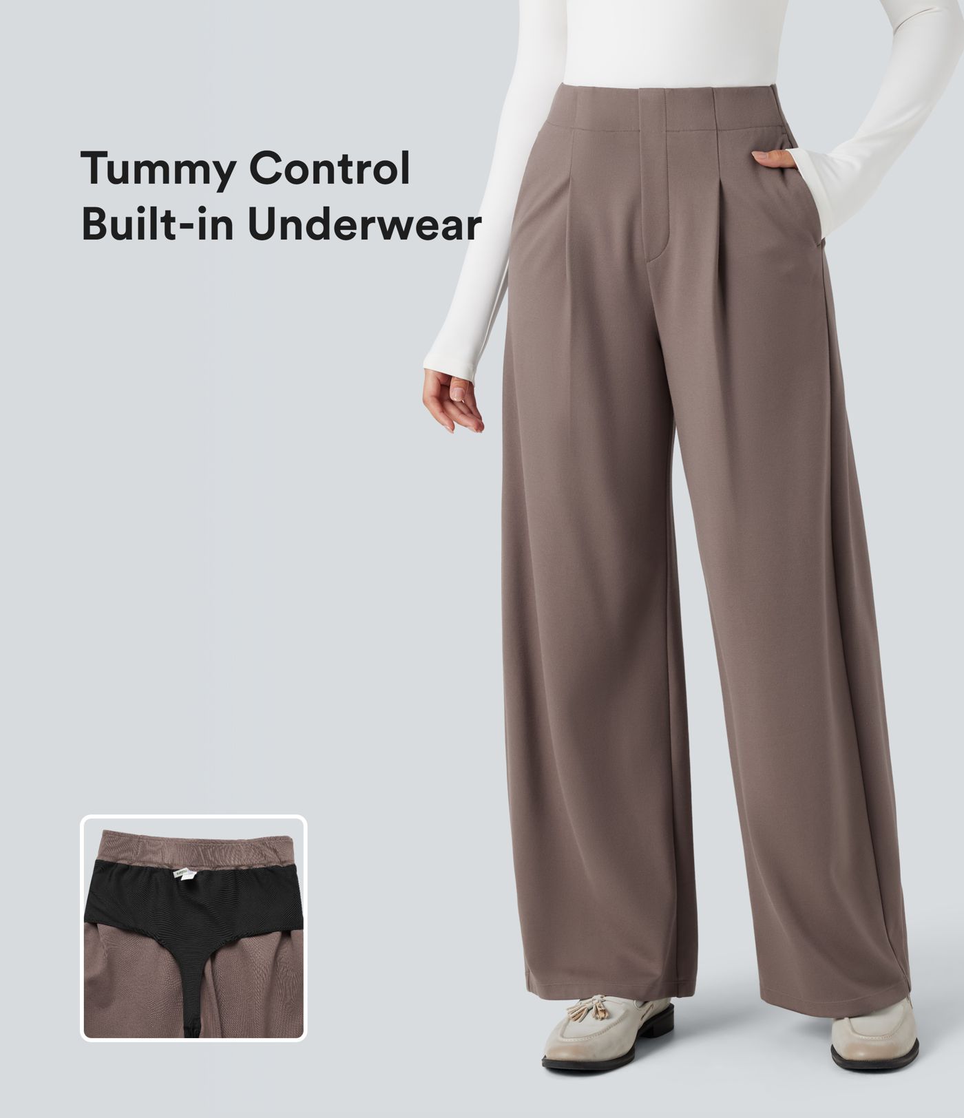 Halara Flex™ high-waisted, slimming barrel-leg tailored trousers with built-in briefs and pockets