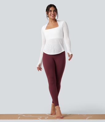 Crisscross Backless Long Sleeve Thumb Holes High Low Molded Cups 2-in-1 Yoga Sports Top