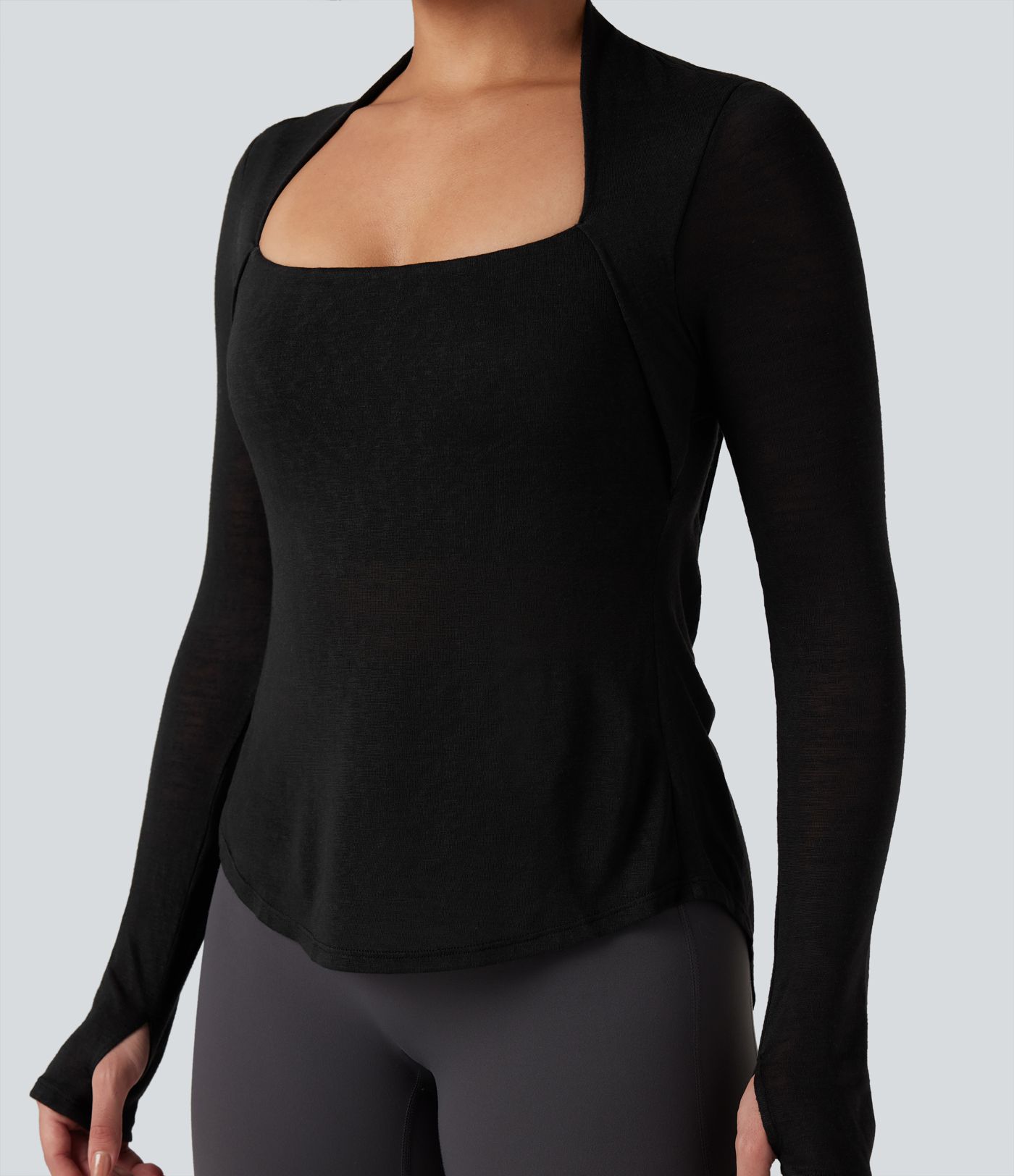 Crisscross Backless Long Sleeve Thumb Holes High Low Molded Cups 2-in-1 Yoga Sports Top