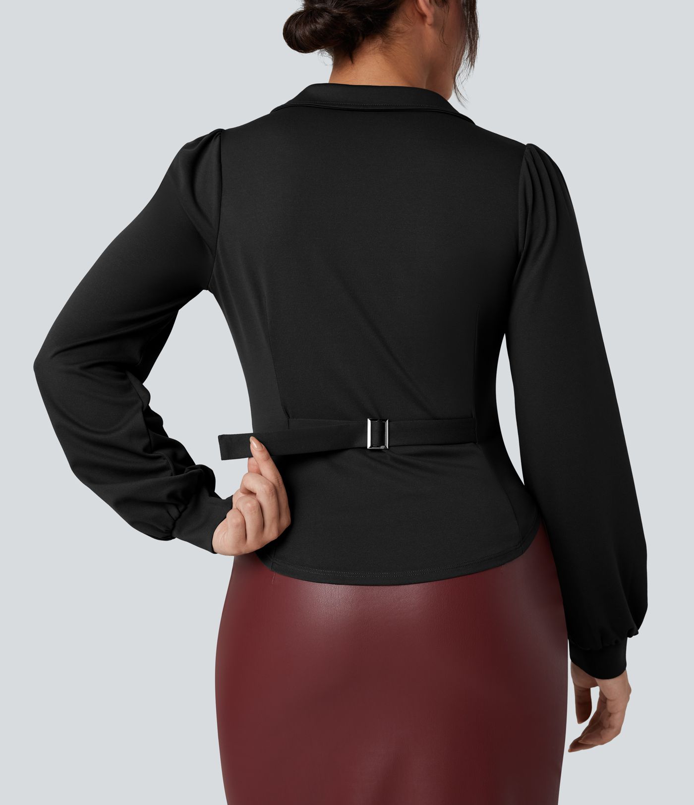 V Neck Long Sleeve Ruched Work Shirt