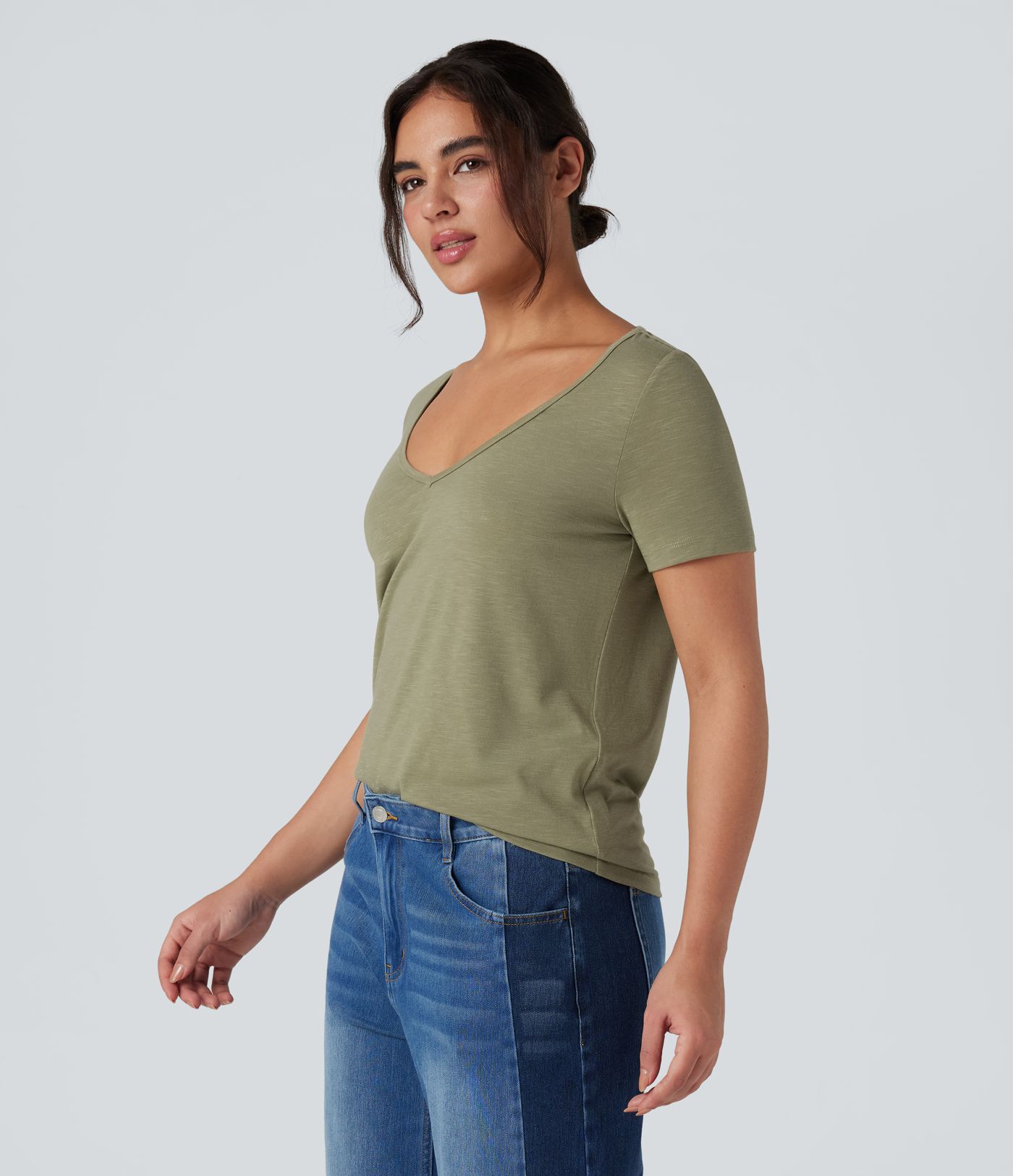 V-Ausschnitt Kurzarm-Freizeittop