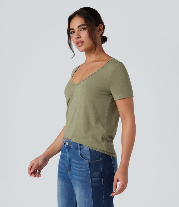 V-Ausschnitt Kurzarm-Freizeittop