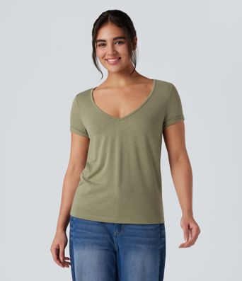 V-Ausschnitt Kurzarm-Freizeittop