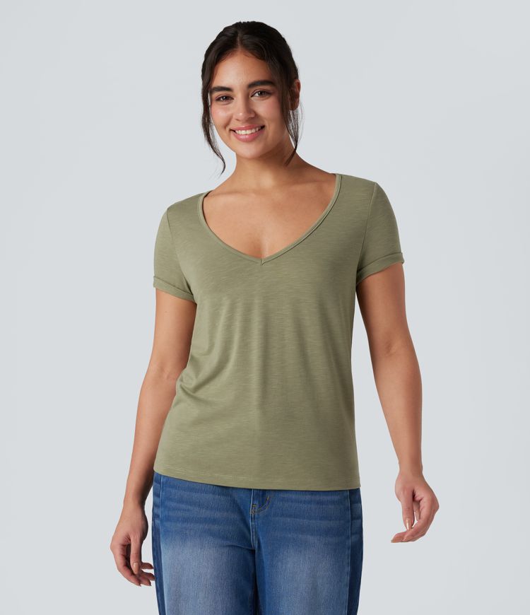 V-Ausschnitt Kurzarm-Freizeittop