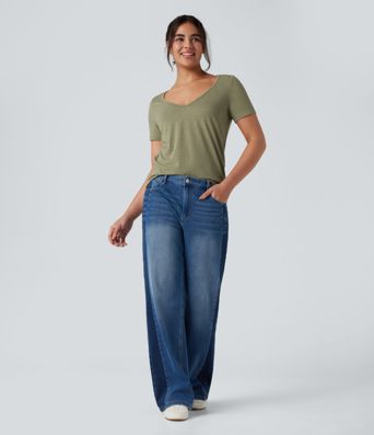 V-Ausschnitt Kurzarm-Freizeittop