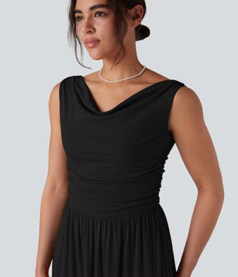 One-shoulder Sleeveless Ruched Maxi Bridesmaid And Wedding Guest Dress