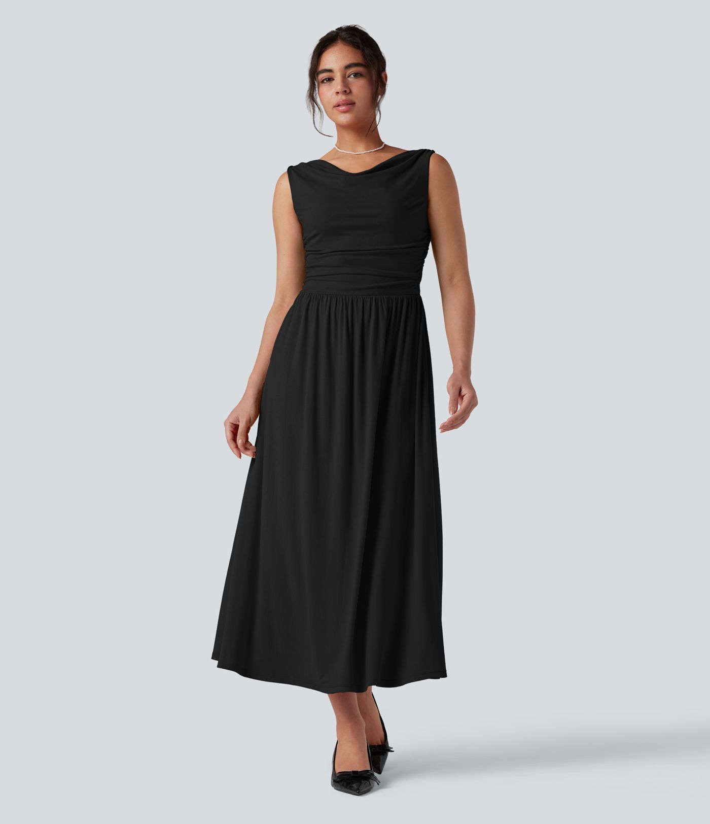 One-shoulder Sleeveless Ruched Maxi Bridesmaid And Wedding Guest Dress