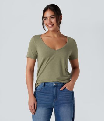 V-Ausschnitt Kurzarm-Freizeittop