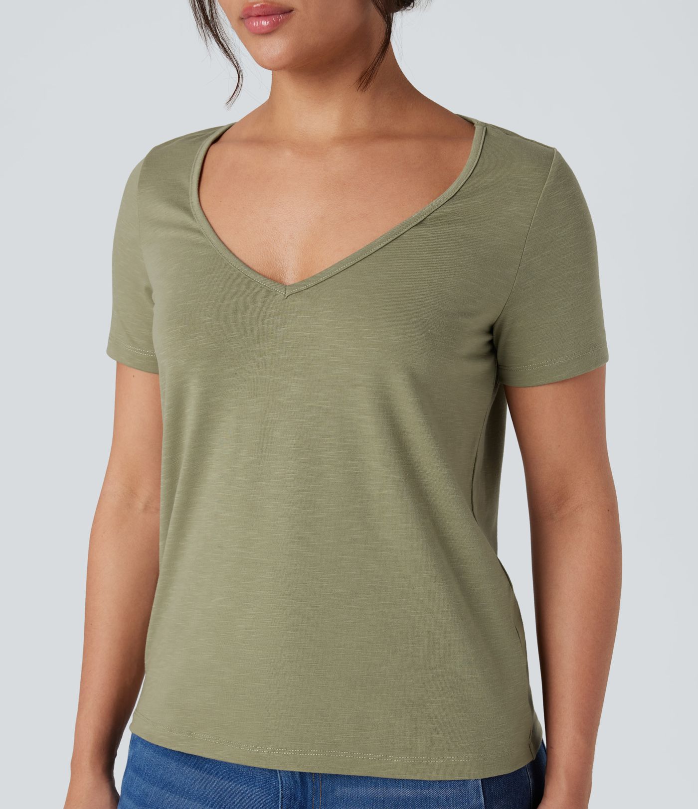 V-Ausschnitt Kurzarm-Freizeittop