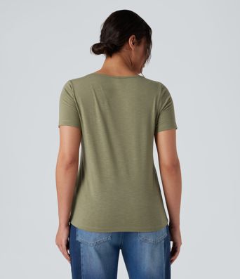 V-Ausschnitt Kurzarm-Freizeittop