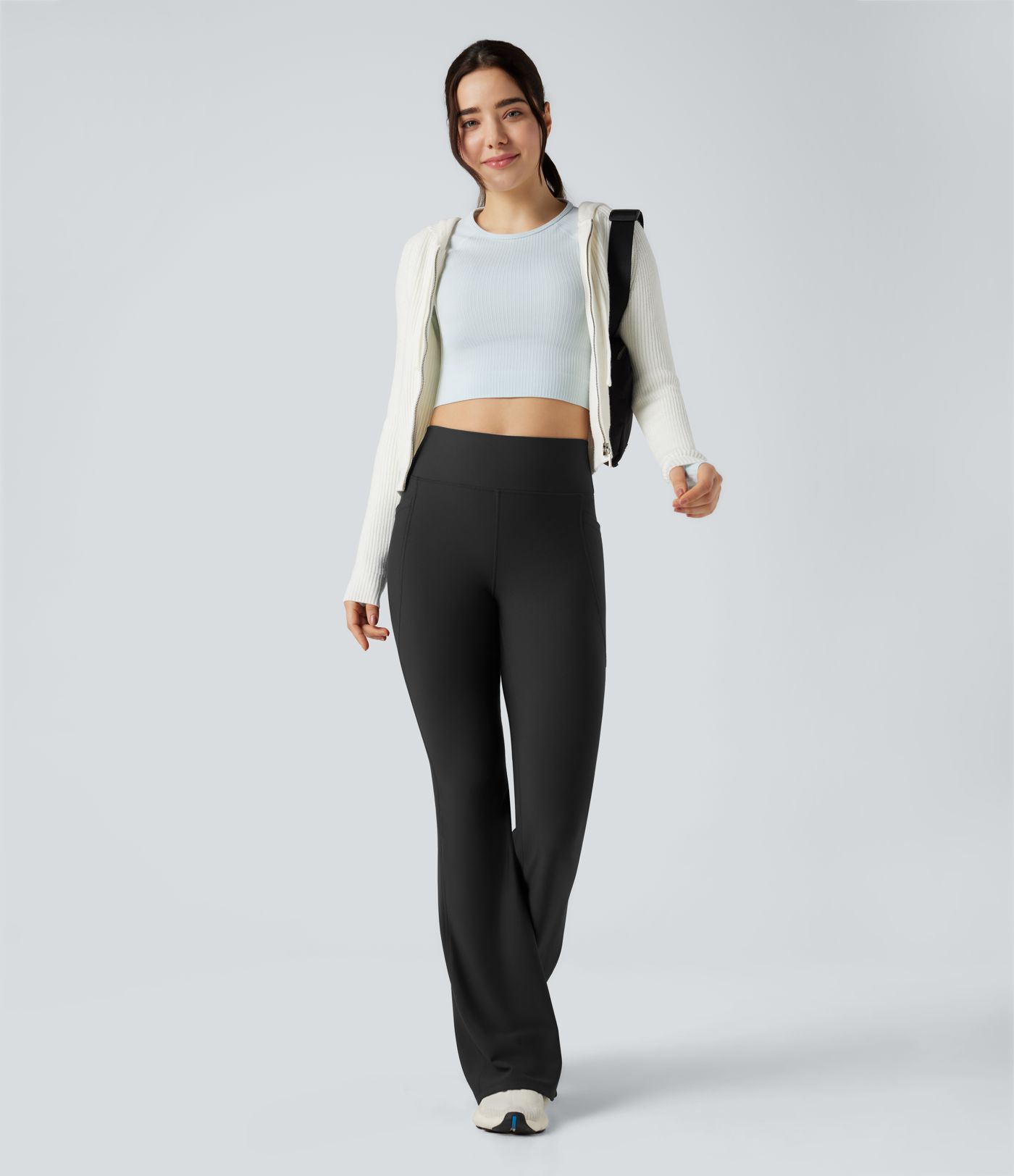 High Waisted Scrunch Fleece Yoga Flare Leggings with Pockets