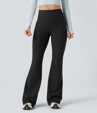 High Waisted Scrunch Fleece Yoga Flare Leggings with Pockets