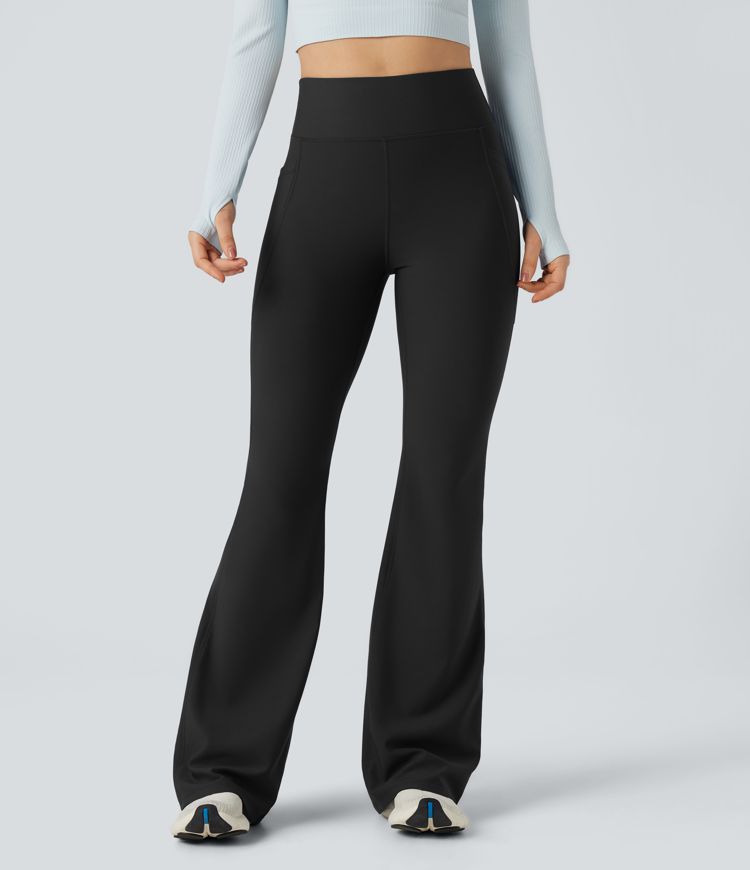 High Waisted Scrunch Fleece Yoga Flare Leggings with Pockets