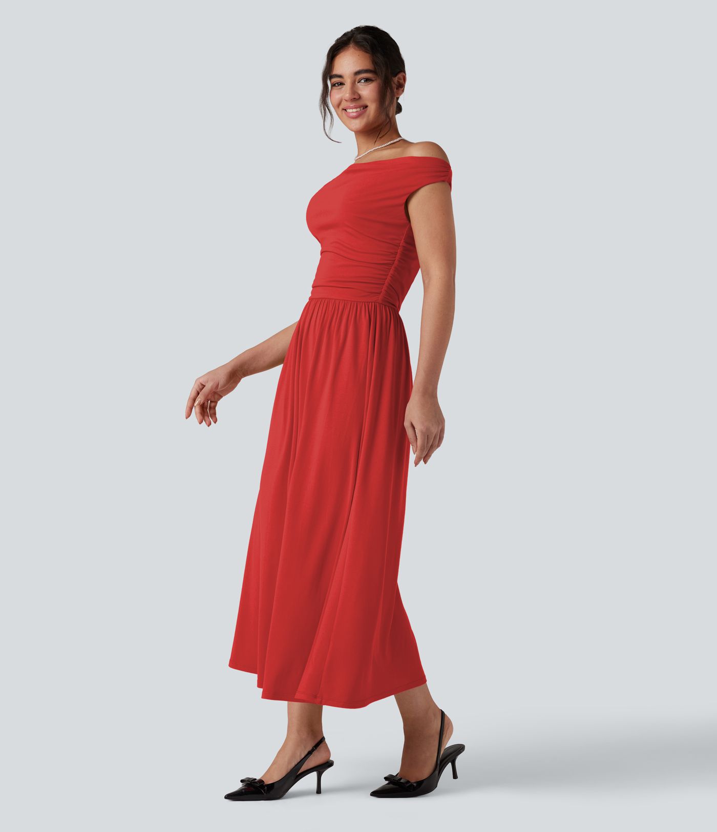 Gerafftes, ärmelloses Maxikleid mit One-Shoulder-Design für Brautjungfern und Hochzeitsgäste