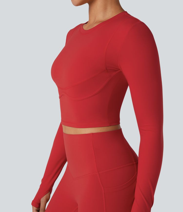 Halara UltraSculpt™ Round Neck Long Sleeve Thumb Holes Cropped Yoga Sports Top