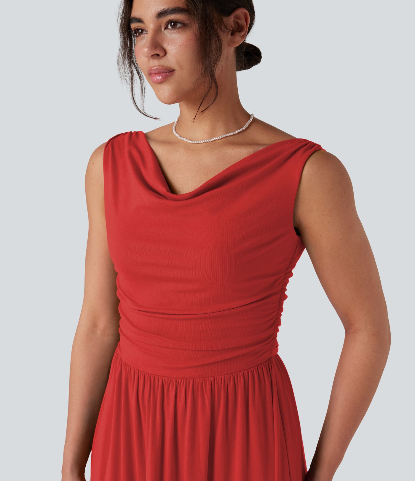 Gerafftes, ärmelloses Maxikleid mit One-Shoulder-Design für Brautjungfern und Hochzeitsgäste