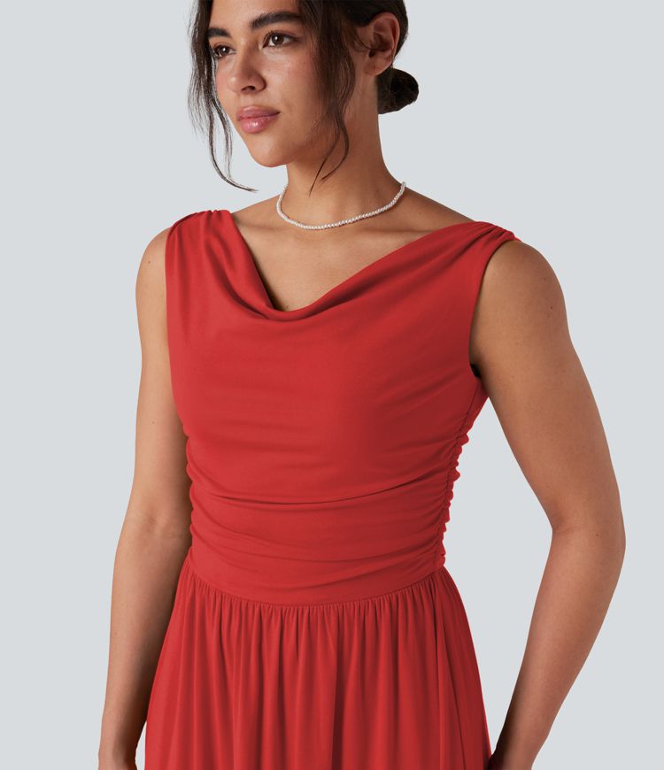 Gerafftes, ärmelloses Maxikleid mit One-Shoulder-Design für Brautjungfern und Hochzeitsgäste