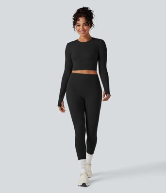 Halara UltraSculpt™ Round Neck Long Sleeve Thumb Holes Cropped Yoga Sports Top