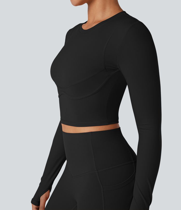 Halara UltraSculpt™ Round Neck Long Sleeve Thumb Holes Cropped Yoga Sports Top