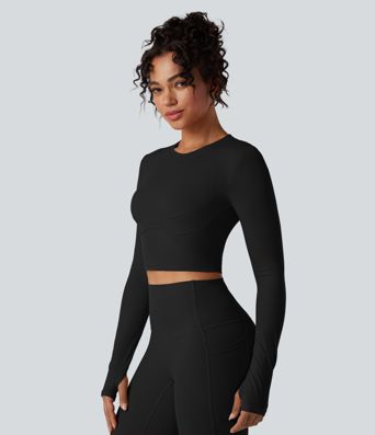 Halara UltraSculpt™ Round Neck Long Sleeve Thumb Holes Cropped Yoga Sports Top