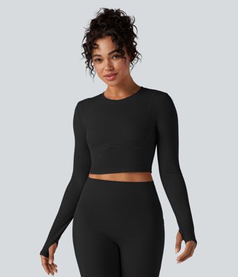 Halara UltraSculpt™ Round Neck Long Sleeve Thumb Holes Cropped Yoga Sports Top