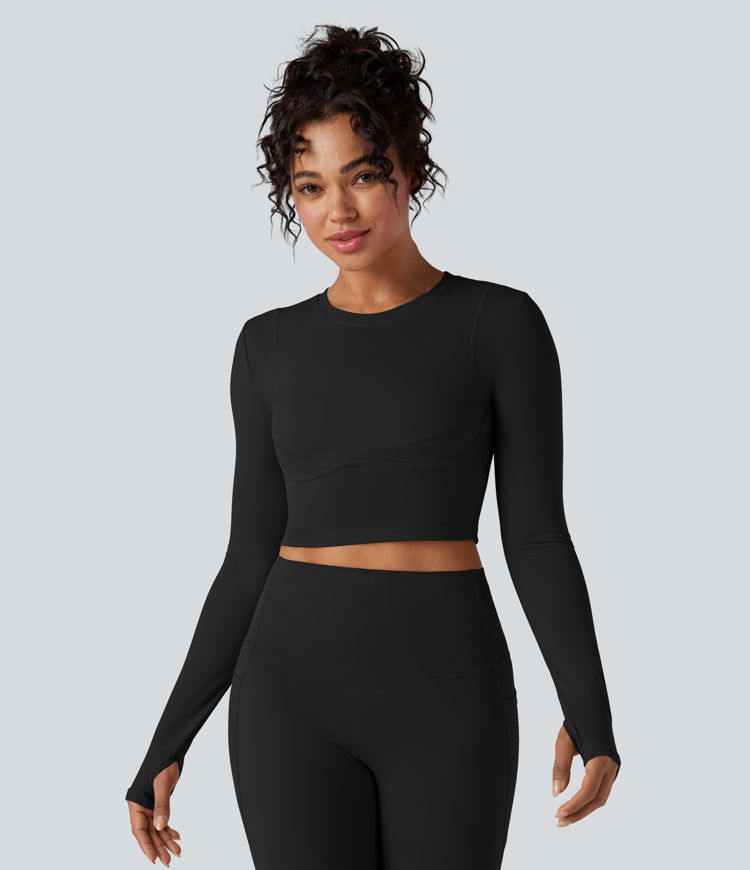 Halara UltraSculpt™ Round Neck Long Sleeve Thumb Holes Cropped Yoga Sports Top