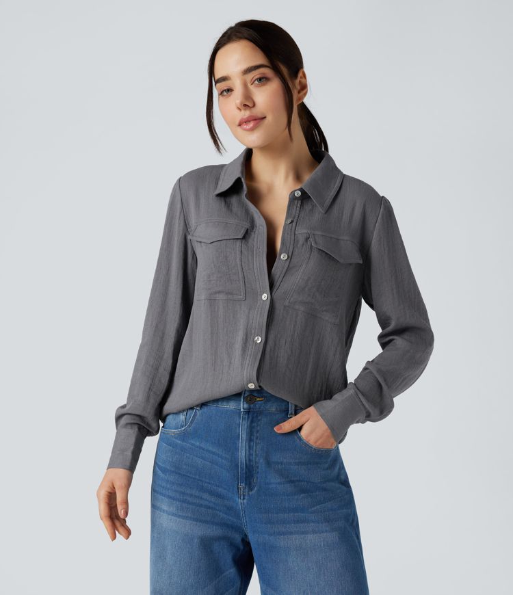 Chemise cargo col chemise manches longues avec poches