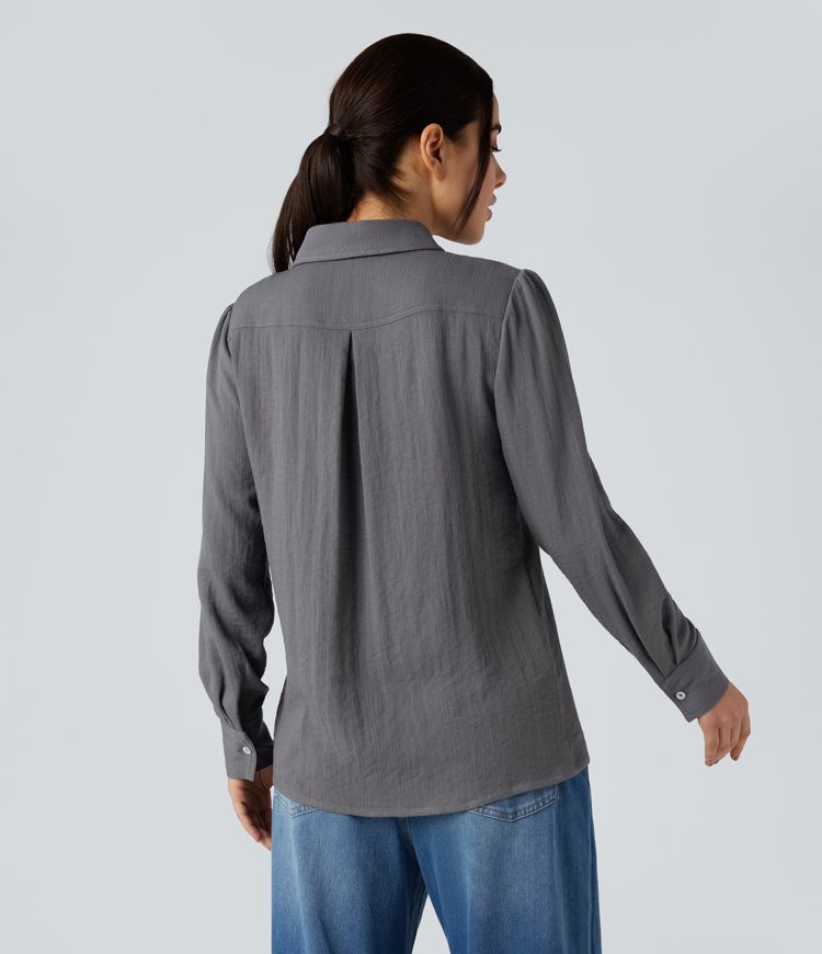 Collar Long Sleeve Casual Cargo Shirt with Pockets