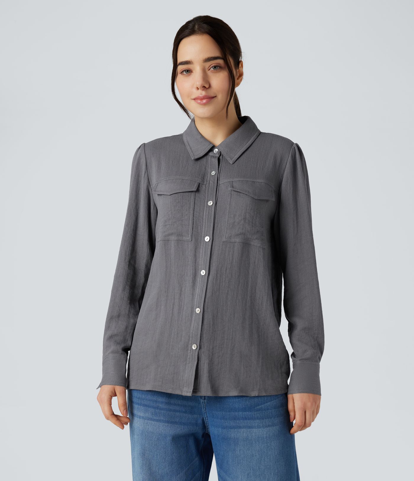 Chemise cargo col chemise manches longues avec poches