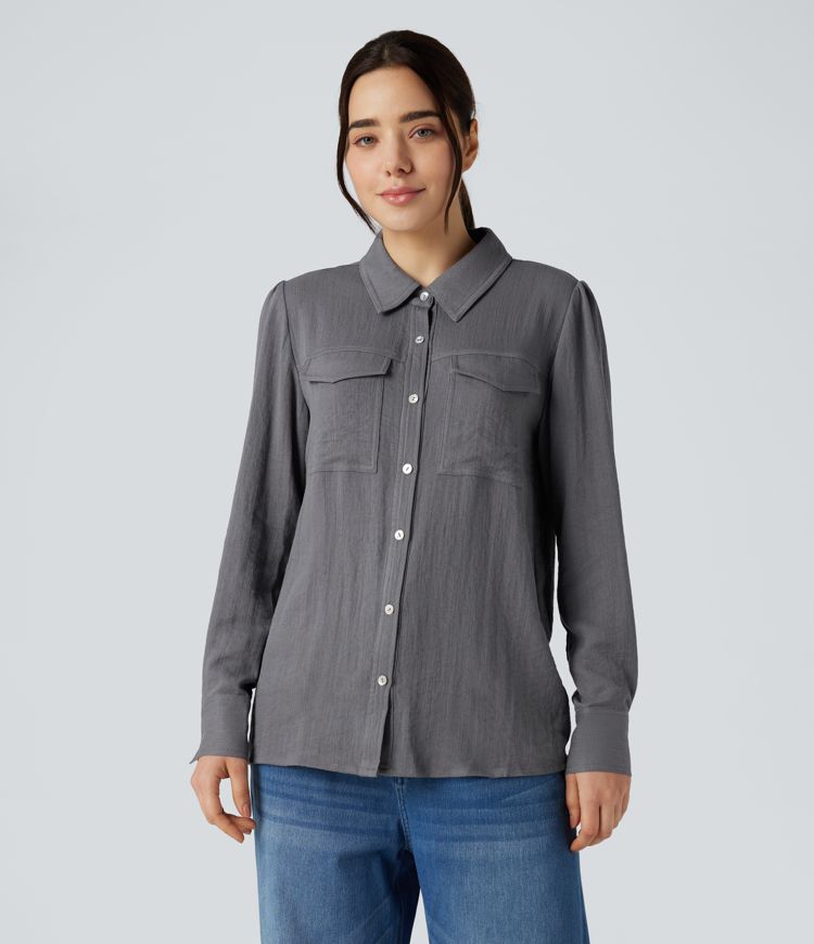 Chemise cargo col chemise manches longues avec poches