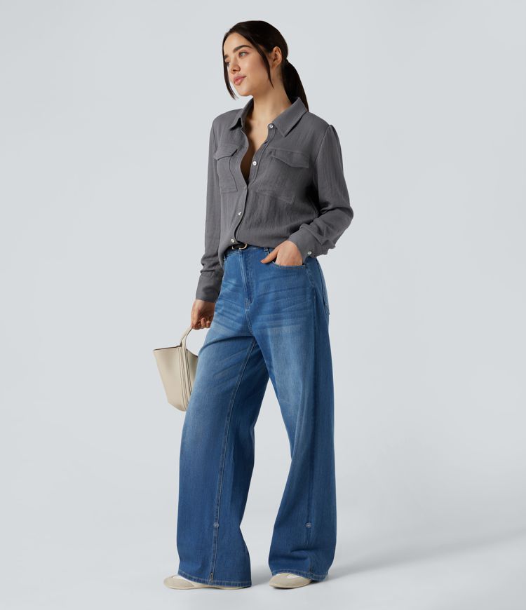 Chemise cargo col chemise manches longues avec poches