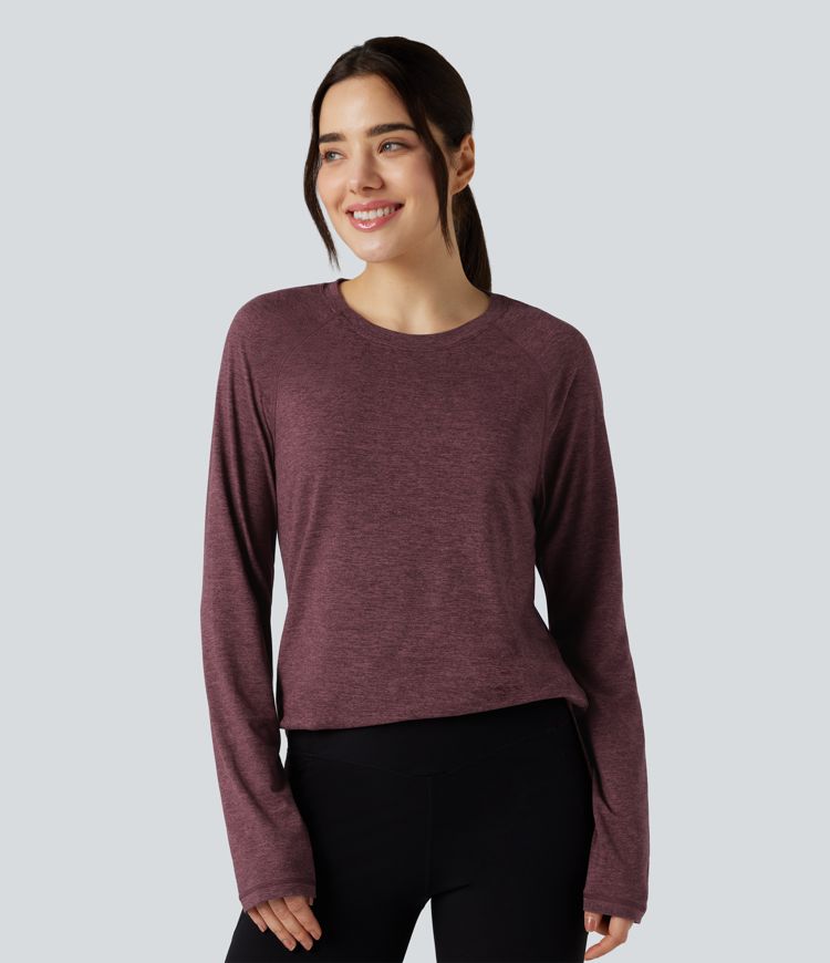 T-shirt doux col rond ourlet fendu manches raglan longues