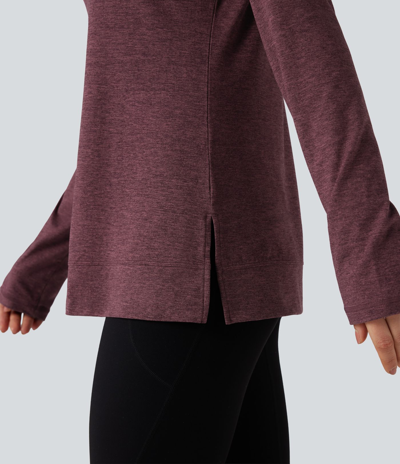 T-shirt doux col rond ourlet fendu manches raglan longues