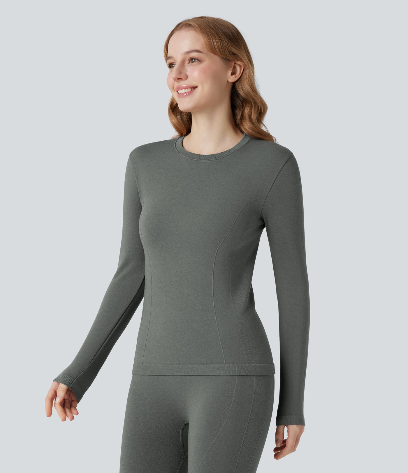 HeatCore OneForm Seamless Flow Round Neck Long Sleeve Thermal Casual Top