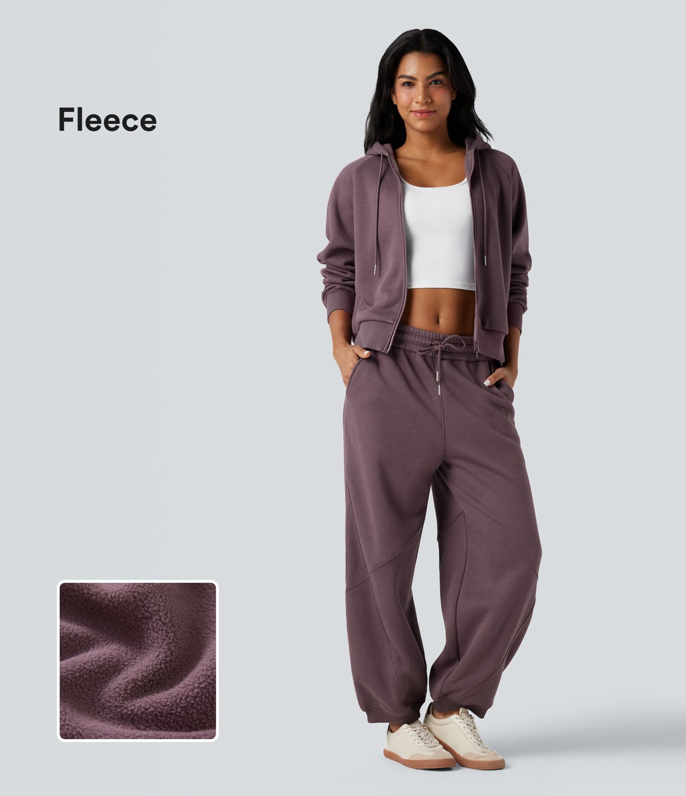 Hooded Double Zipper Oversized Fleece Casual Cotton Sweatshirt with Pockets