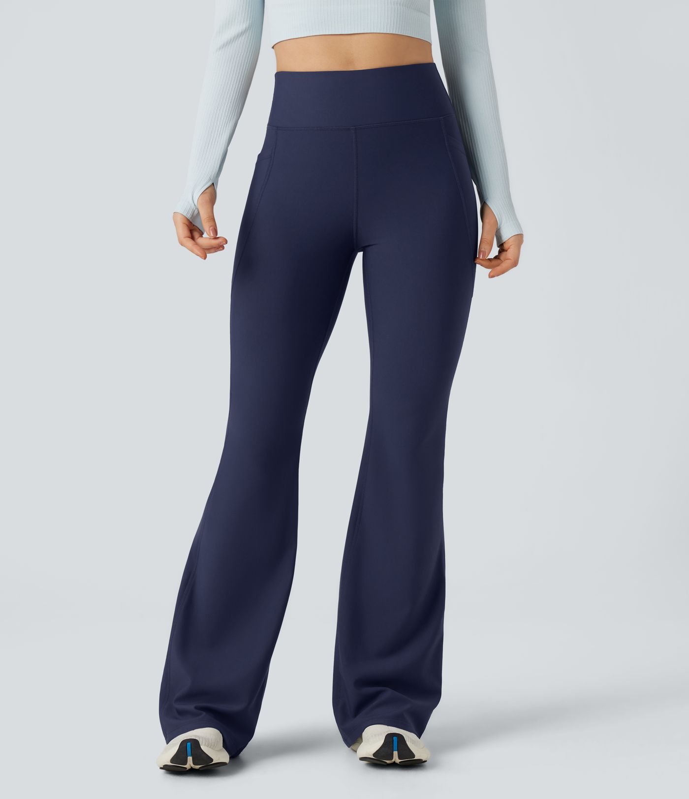 High Waisted Scrunch Fleece Yoga Flare Pants with Pockets