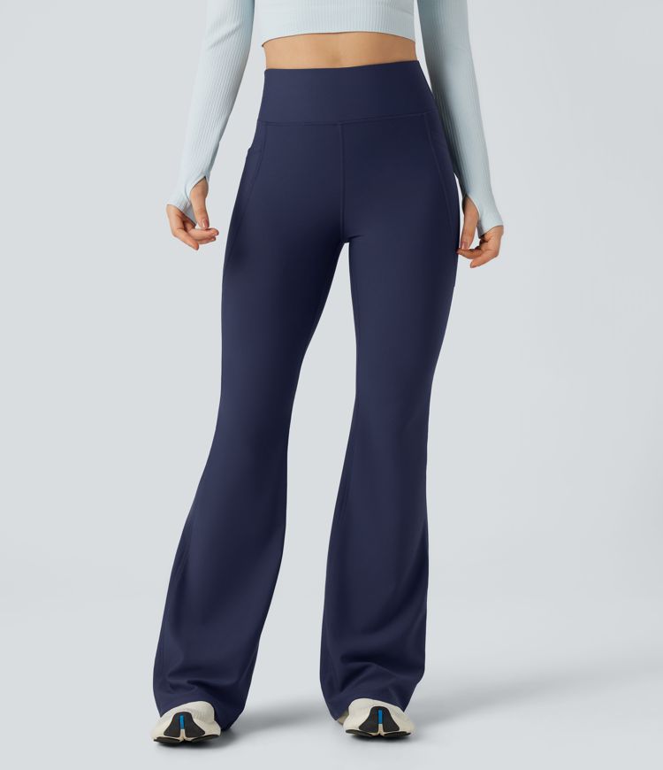 High Waisted Scrunch Fleece Yoga Flare Pants with Pockets