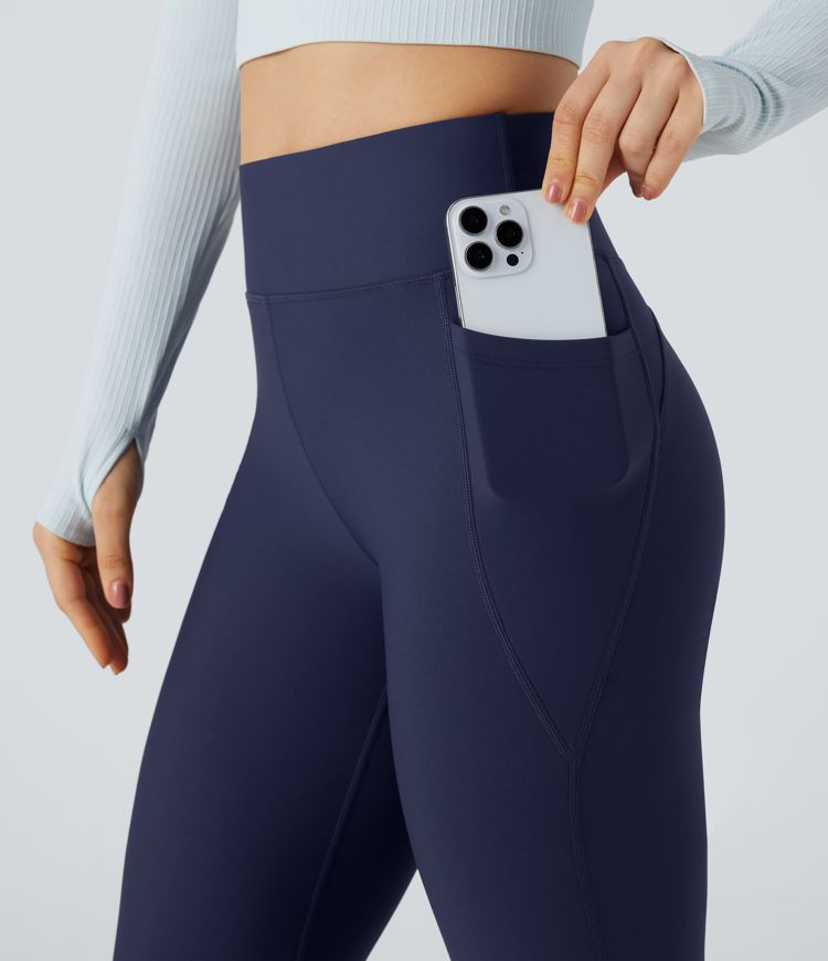 High Waisted Scrunch Fleece Yoga Flare Pants with Pockets