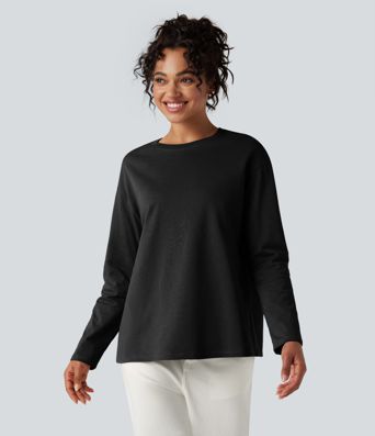 Round Neck Long Sleeve Casual Cotton T-Shirt