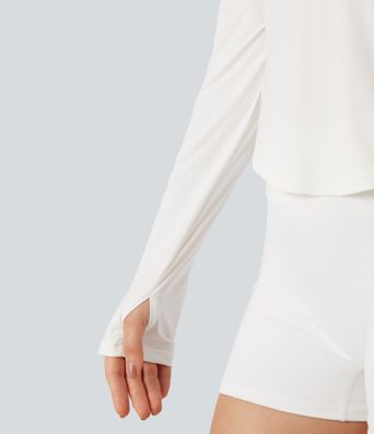 Stand Collar Long Sleeve Thumb Hole Cool Touch Hiking Sports Top-UPF50+