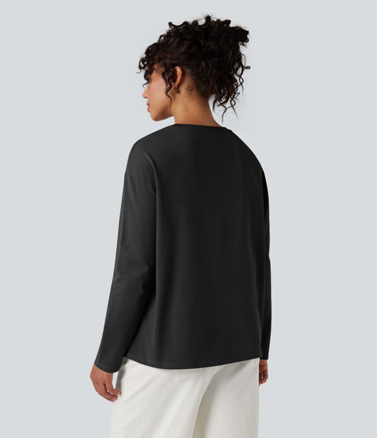 Round Neck Long Sleeve Casual Cotton T-Shirt
