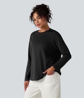 Round Neck Long Sleeve Casual Cotton T-Shirt
